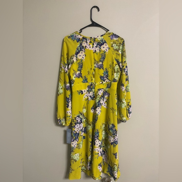 London Times Long Sleeve Tie Keyhole Midi Dress Size 4 New Yellow Floral - Picture 3 of 10